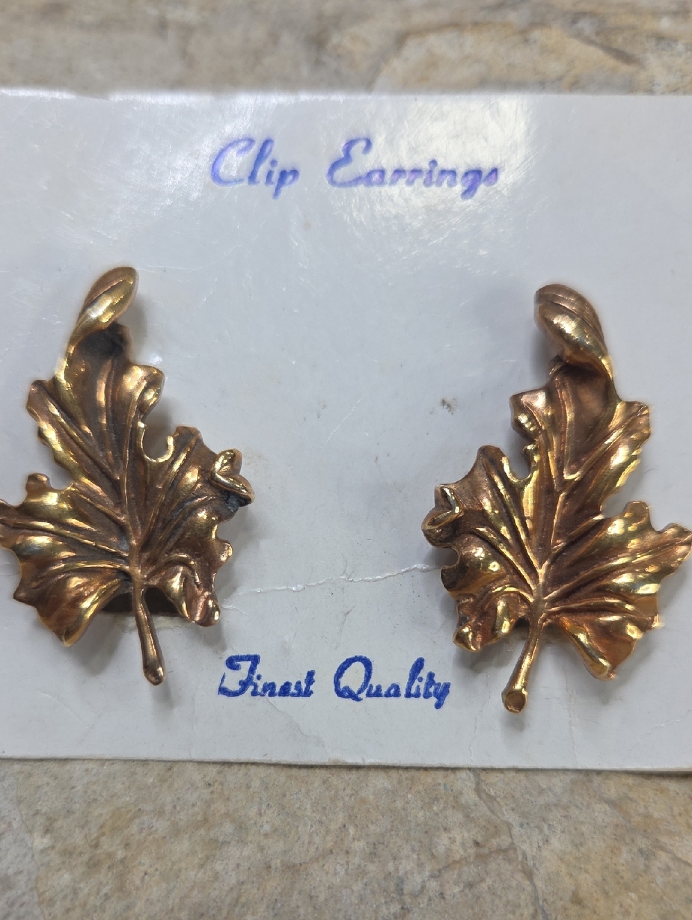 Vintage Gold Tone Leaf Clip Earrings